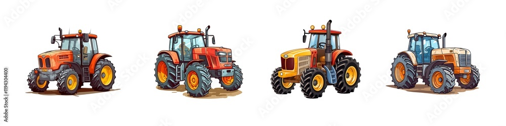 Tractor Set for Farming and Agriculture cartoon, isolated on transparent background Tractor Set for Farming and Agriculture cartoon, isolated on transparent background