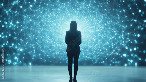 Woman Facing Futuristic Dat...
