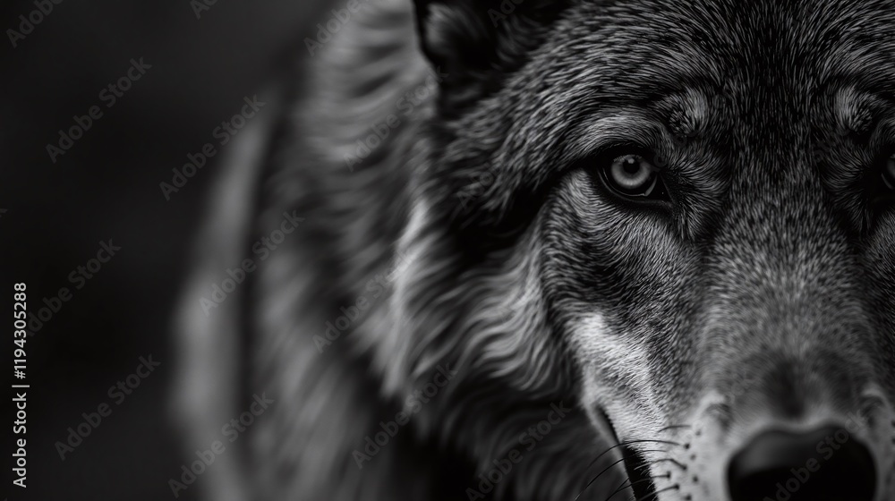 Fototapeta premium Black and white photography close up wolf portrait