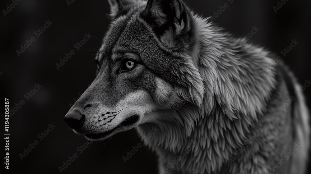 Fototapeta premium Black and white photography close up wolf portrait