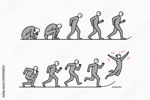 a dynamic series of minimal vector illustrations depicting the progression of energy and emotion throughout the week. Start with a hunched.eps
