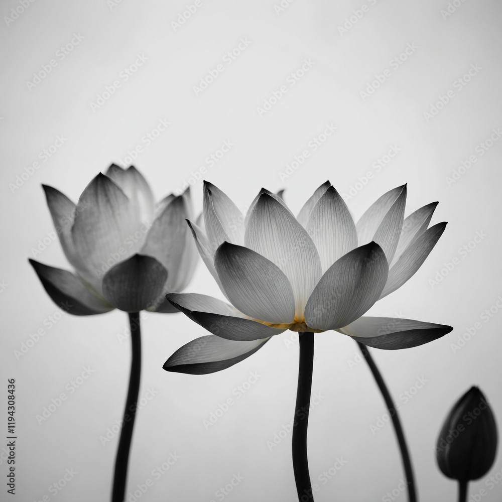 Fototapeta premium A minimalistic outline of a lotus flower drawn in black ink on white.
