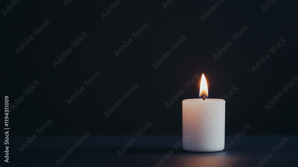 Single Candle Glow: A single white candle illuminates the darkness, casting a warm, inviting glow against a deep black background. Its flickering flame symbolizes hope, remembrance. Single Candle Glow: A single white candle illuminates the darkness, casting a warm, inviting glow against a deep black background. Its flickering flame symbolizes hope, remembrance.