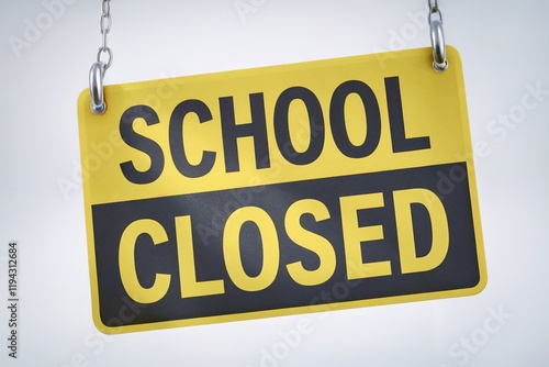 Yellow sign with 'School Closed' indicates a temporary shutdown due to weather or other circumstances. photo