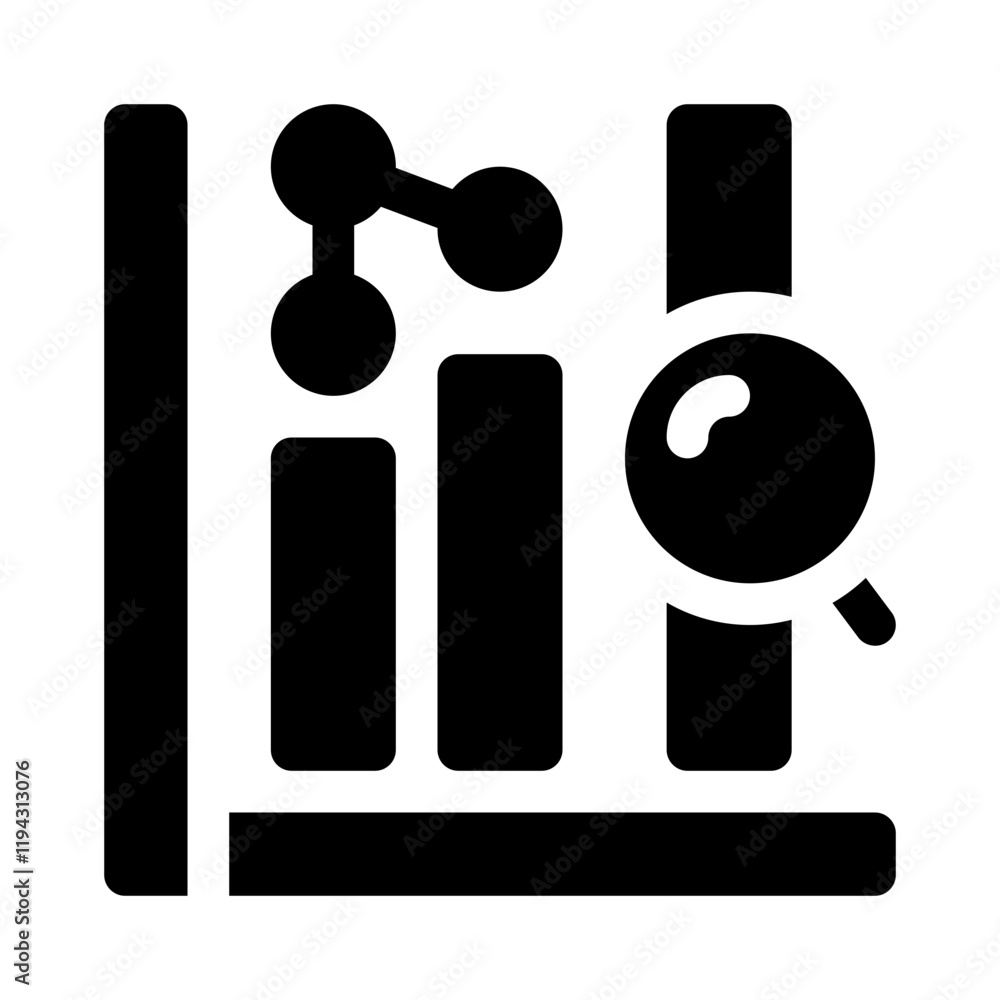 Magnifying Glass Over Graph glyph icon Magnifying Glass Over Graph glyph icon