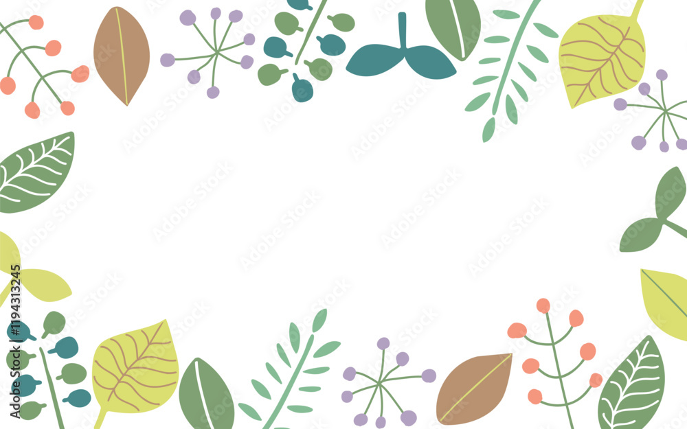 Fototapeta premium 北欧風のお花のフレームE07 葉っぱの四角いフレーム