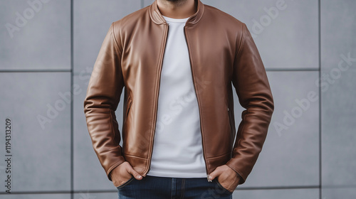 Brown Leather Jacket Style:...