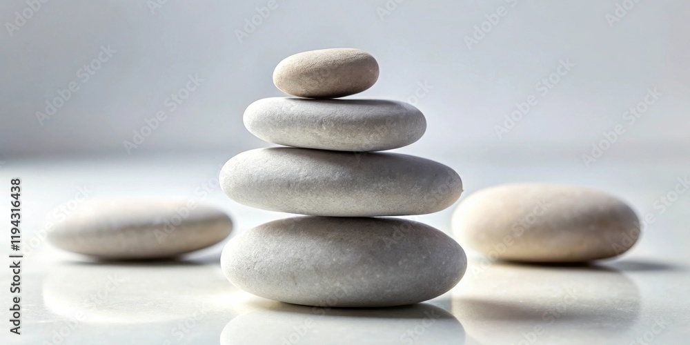 Serene Stack of Smooth Stones on Reflective Surface for Wellness Concept Serene Stack of Smooth Stones on Reflective Surface for Wellness Concept