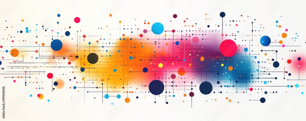 Abstract circuit design with vibrant circles and connecting lines Abstract circuit design with vibrant circles and connecting lines
