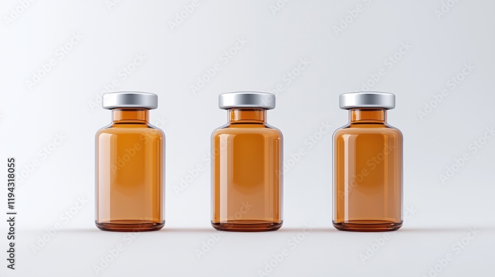 Three amber glass vials on a clean background Three amber glass vials on a clean background