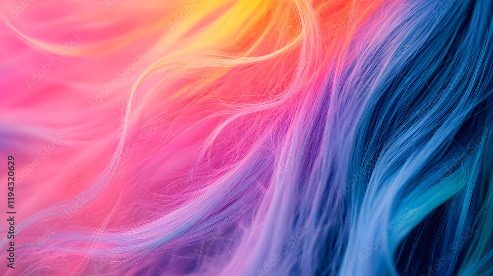 Close-up of flowing hair with a blend of pastel pink, blue, and purple hues. Close-up of flowing hair with a blend of pastel pink, blue, and purple hues.