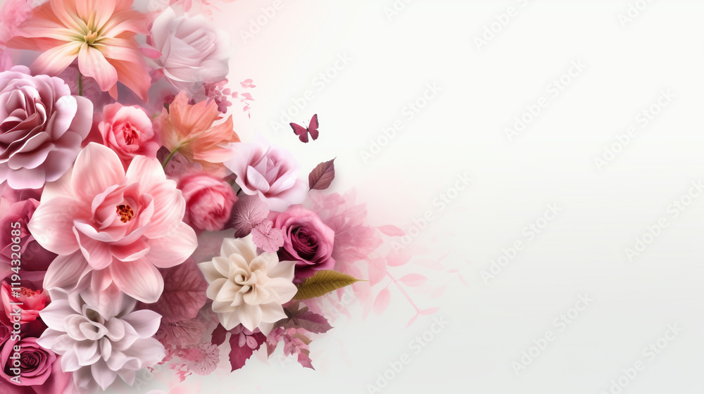 Flat lay, top view, copy space. Space for text. elicate Blooms for Wedding Invitations, Greeting Cards, or Feminine Branding Flat lay, top view, copy space. Space for text. elicate Blooms for Wedding Invitations, Greeting Cards, or Feminine Branding