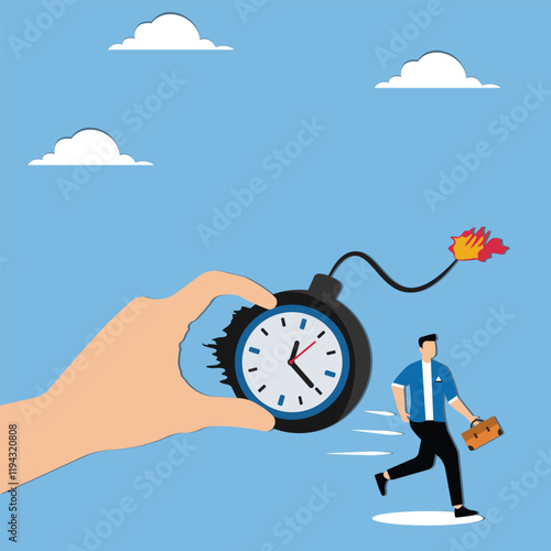 Deadlines, approaching work deadlines, time management, productivity, clock bombs chasing fleeing businessmen