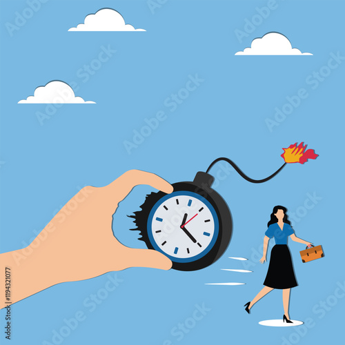 Deadlines, approaching work deadlines, time management, productivity, clock bombs chasing fleeing businesswomen