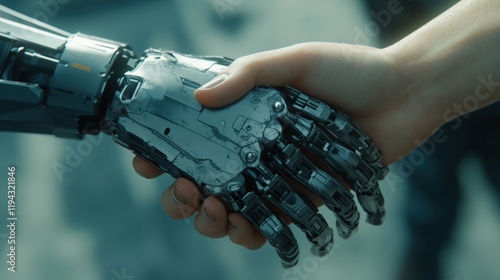 Human hand holding a roboti chand photo