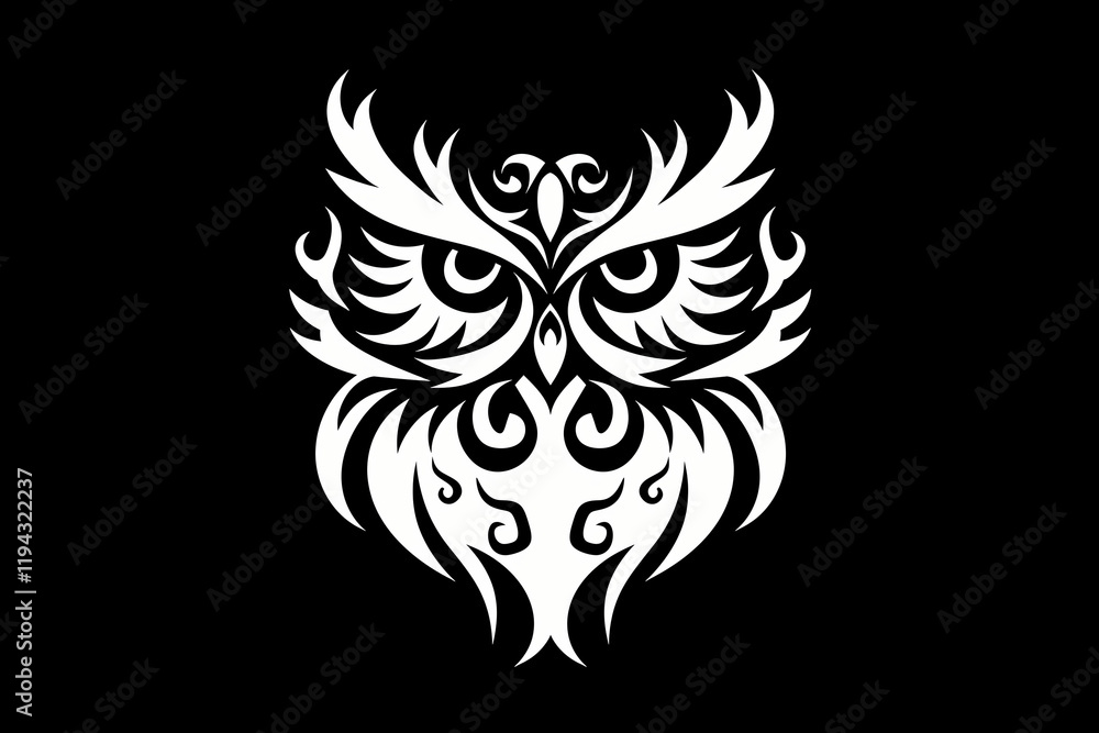 Tribal Owl Face Black and White Vector Graphic Tribal Owl Face Black and White Vector Graphic