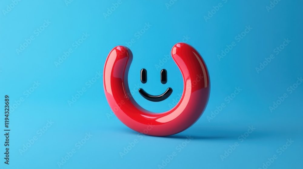 3D rendering of a red smiley face on a blue background. 3D rendering of a red smiley face on a blue background.
