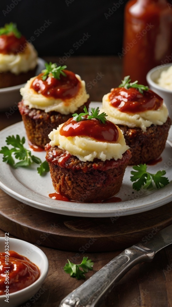 Meatloaf Cupcakes with Mashed Potato Frosting and Tomato Sauce Meatloaf Cupcakes with Mashed Potato Frosting and Tomato Sauce