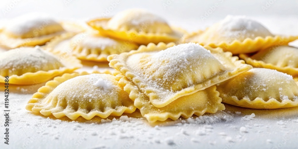A Delicious Close-Up of Homemade Ravioli, Dusted with Powdered Sugar A Delicious Close-Up of Homemade Ravioli, Dusted with Powdered Sugar