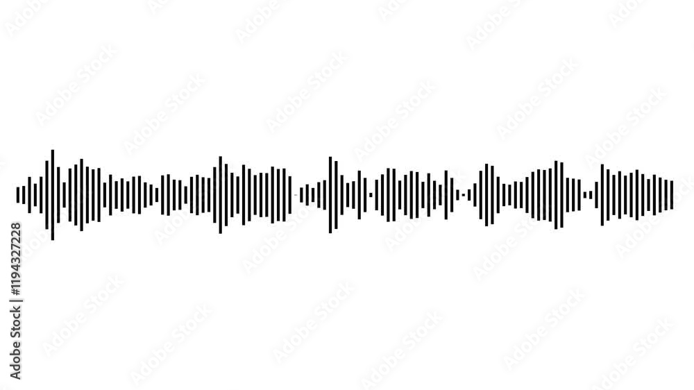 Abstract sound with black waves on white background. Audio waveform spectrum animation. Sound waves, equalizer audio signal Abstract sound with black waves on white background. Audio waveform spectrum animation. Sound waves, equalizer audio signal