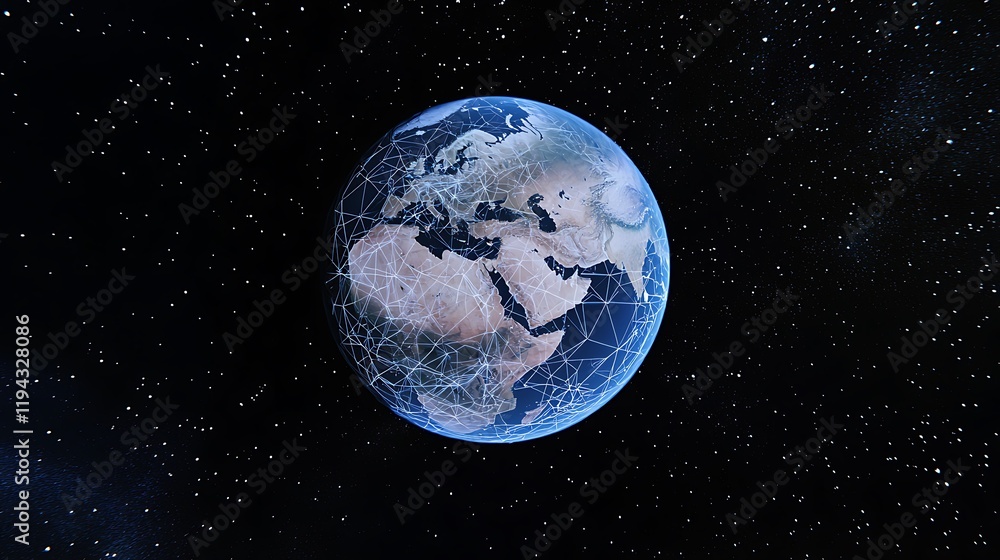 Naklejka premium A blue planet with a network of lines connecting it