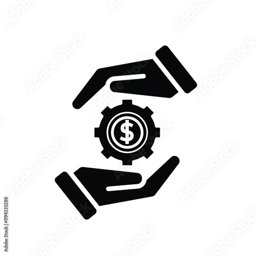 Coin icon. financial gear in hand. money management vector, business and finance icon. solid design style. for financial education, web, management