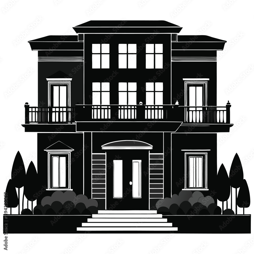 Modern Building silhouette illustration isolated on a white background Modern Building silhouette illustration isolated on a white background