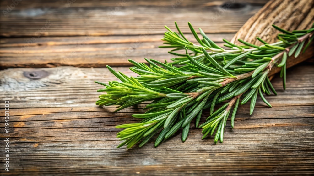 Fresh rosemary sprigs on a rustic wooden background, with individual leaves and twigs exposed, garden, natural, garden Fresh rosemary sprigs on a rustic wooden background, with individual leaves and twigs exposed, garden, natural, garden