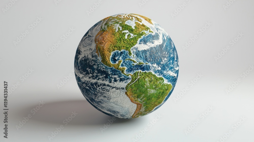 Fototapeta premium Detailed 3D model of planet Earth, showcasing continents and oceans.