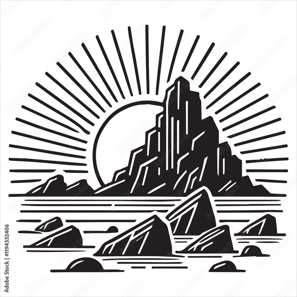 Obraz premium Sunrise Scene vector illustration, Ocean sunrise scene Design, Sundown View clipart 