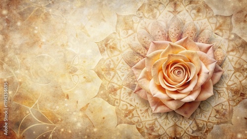 Serene Peach Rose on Antique Mandala Background, a Perfect Blend of Floral Elegance and Intricate Design photo