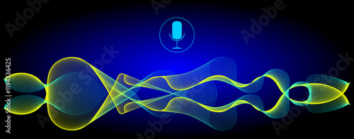 Voice Recognition with a microphone and sound waves - illustration