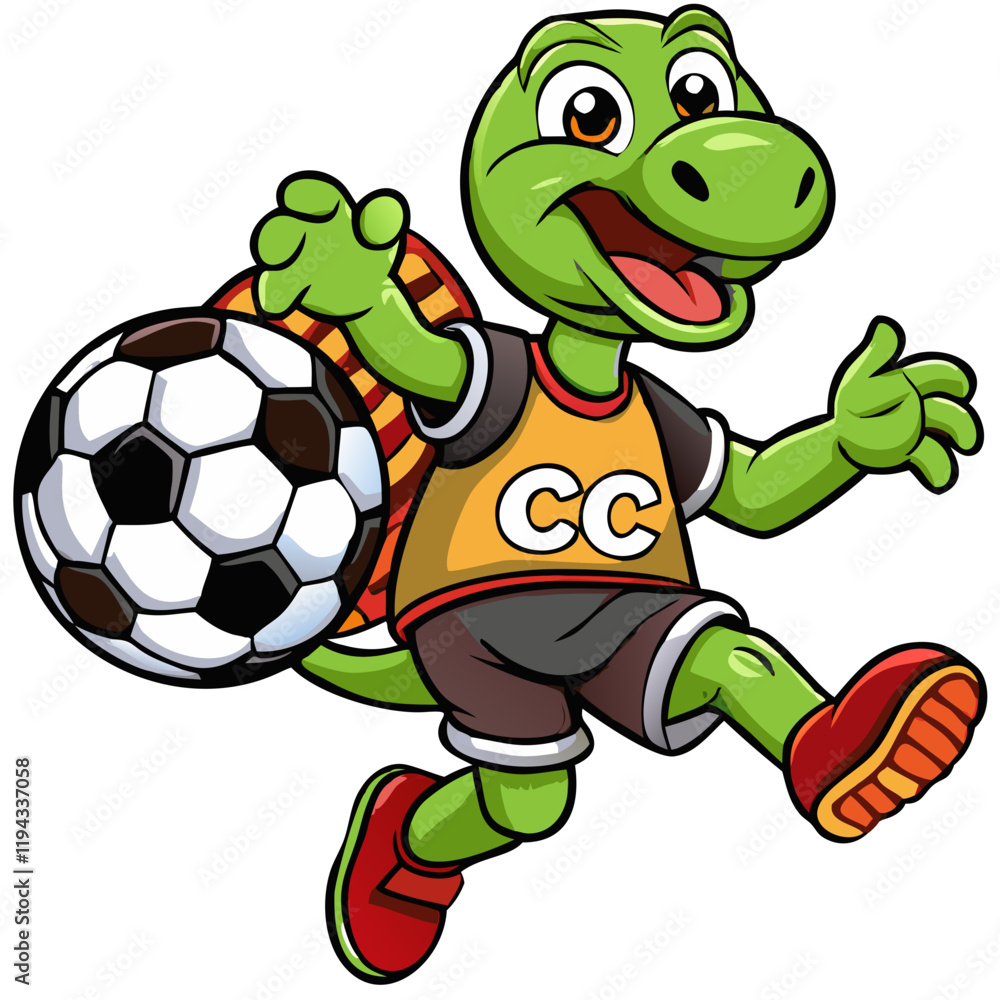 Fototapeta premium 🎽🐢 Cute Football Mascot Illustration – High-Quality Sports Character Clipart ,🐢⚽ Cartoon Turtle Playing Soccer Vector – Free SVG & PNG for Sports Designs