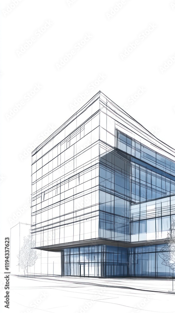 Modern Architectural Design: Sketch of a Glass Building Modern Architectural Design: Sketch of a Glass Building