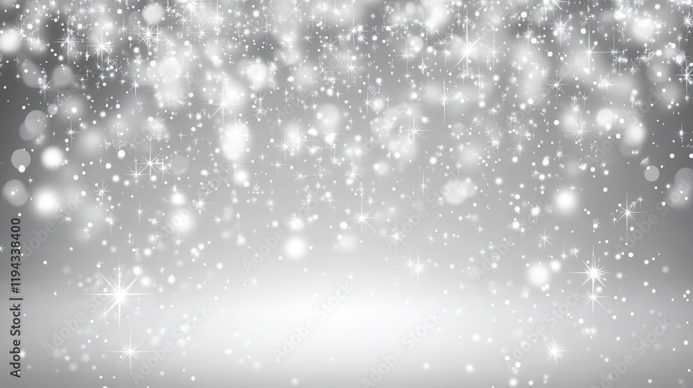 Winter background with the image of falling snow, stars and bokeh lights, white and gray colors, shiny glittery texture, blurred background Winter background with the image of falling snow, stars and bokeh lights, white and gray colors, shiny glittery texture, blurred background