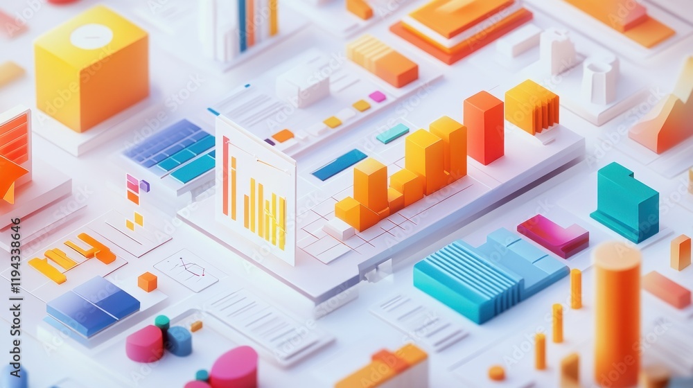 Abstract 3D Isometric Data Visualization: Colorful Blocks, Charts, and Graphs Representing Business Analytics and Information Technology Abstract 3D Isometric Data Visualization: Colorful Blocks, Charts, and Graphs Representing Business Analytics and Information Technology
