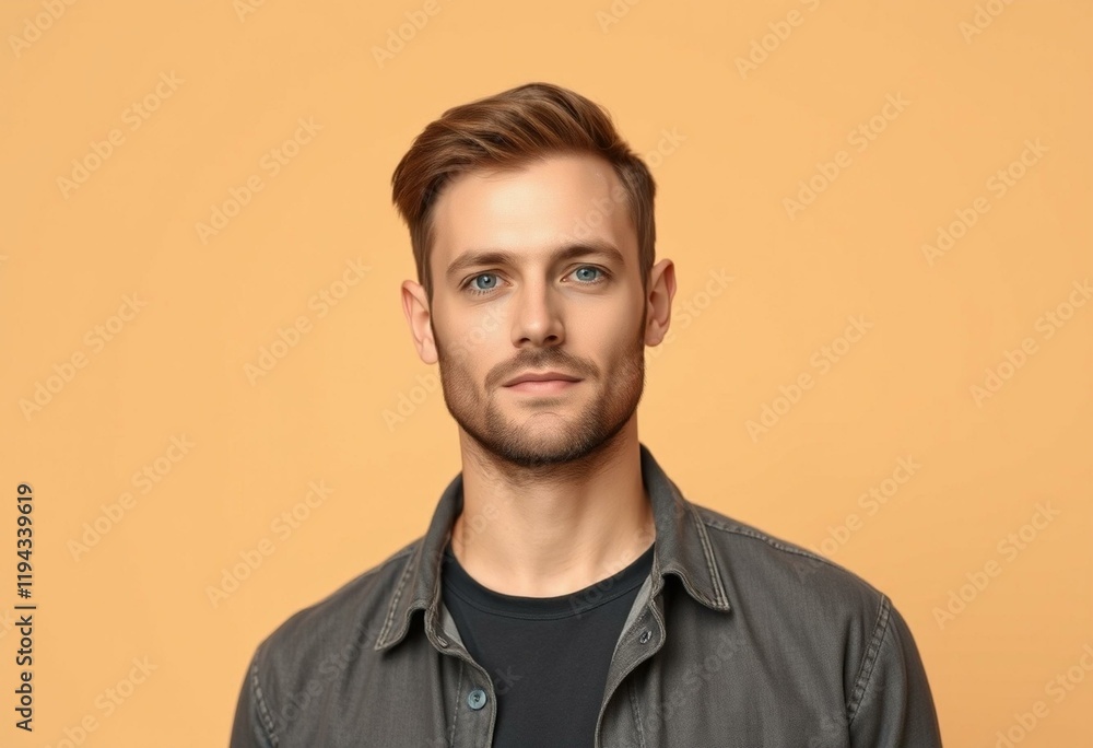 Fototapeta premium Portrait of a male westerner on a warm beige background