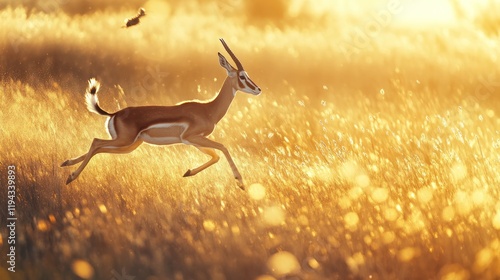 Golden Hour Gazelle Leap: A Breathtaking African Sunset Scene