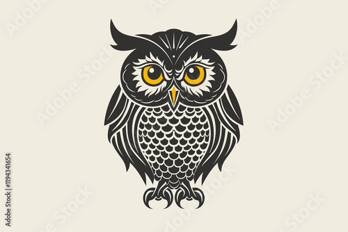 Ornate Black Owl Illustration Tribal Style Bird Graphic Vector Art photo