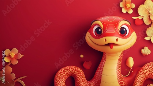 Chinese wind Snake Spring Festival cartoon red background
