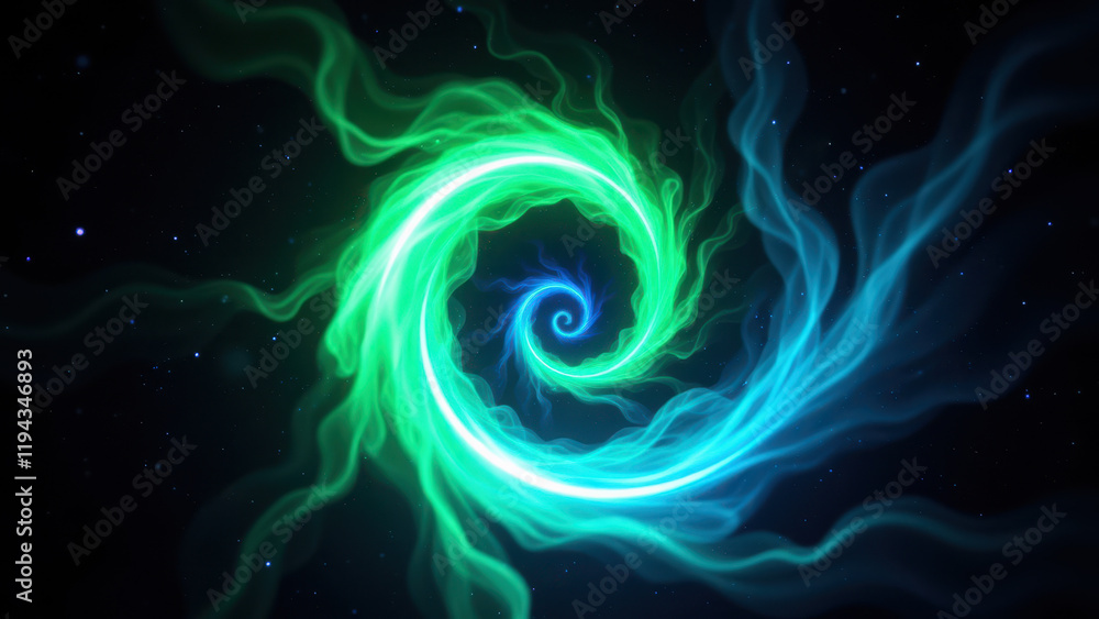 Vibrant abstract spiral nebula with glowing green center. Vibrant abstract spiral nebula with glowing green center.