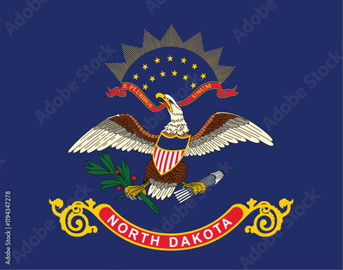 Official flag of the US state of North Dakota. Vector illustration

