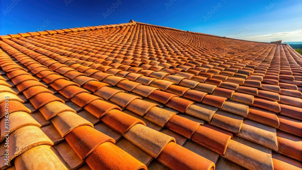 Sunlight Illuminates a Terracotta Tile Roof's Architectural Design