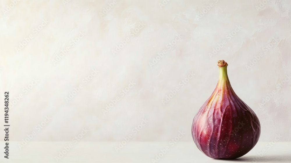 Fototapeta premium Ripe fresh fig showcasing vibrant color and texture against a soft neutral background emphasizing natural beauty and healthy eating themes