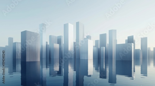 Minimalist style modern city skyline and reflection abstract background