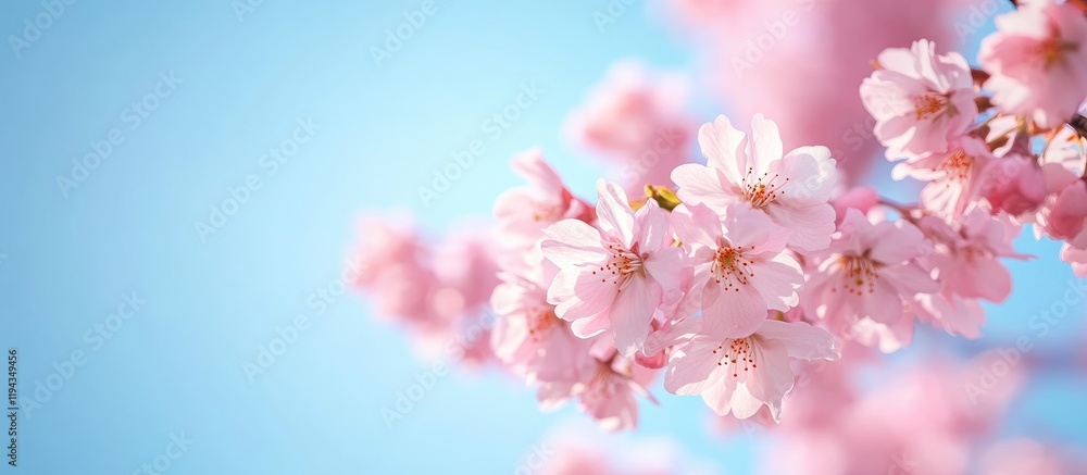 Cherry Blossom Branch Close Up in Spring Light against Blue Sky Perfect for Seasonal Greetings or Floral Promotions Cherry Blossom Branch Close Up in Spring Light against Blue Sky Perfect for Seasonal Greetings or Floral Promotions