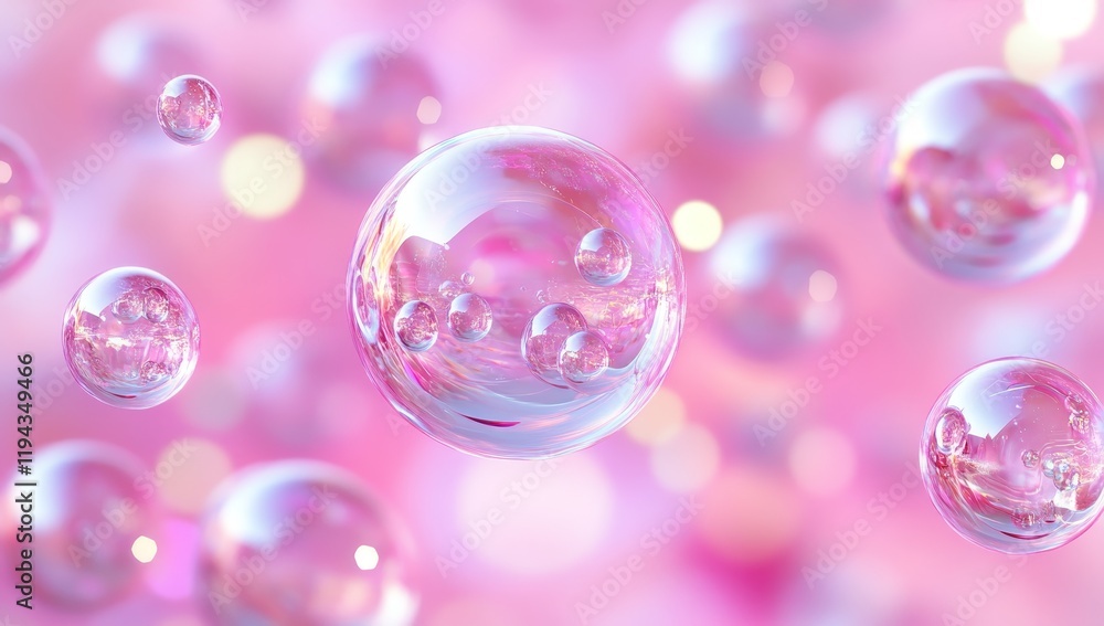 Pink iridescent bubbles floating on a pink background. Pink iridescent bubbles floating on a pink background.