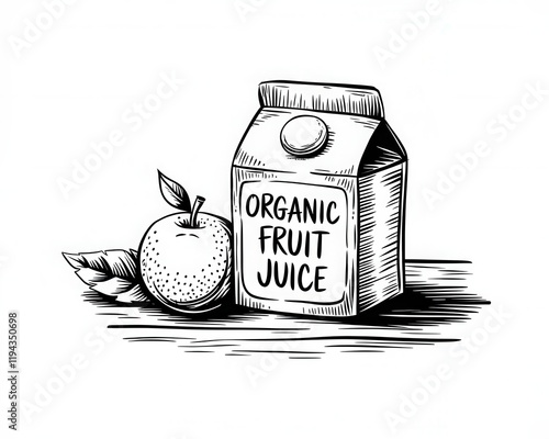 Organic fruit juice carton with apple illustration photo