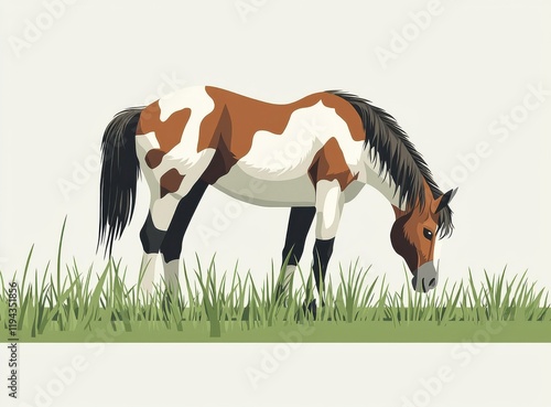 Illustration of an elegant horse grazing on a sunny meadow photo