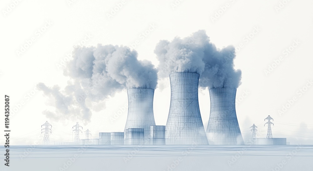 Geometric illustration of industrial towers and smoke in a modern style Geometric illustration of industrial towers and smoke in a modern style